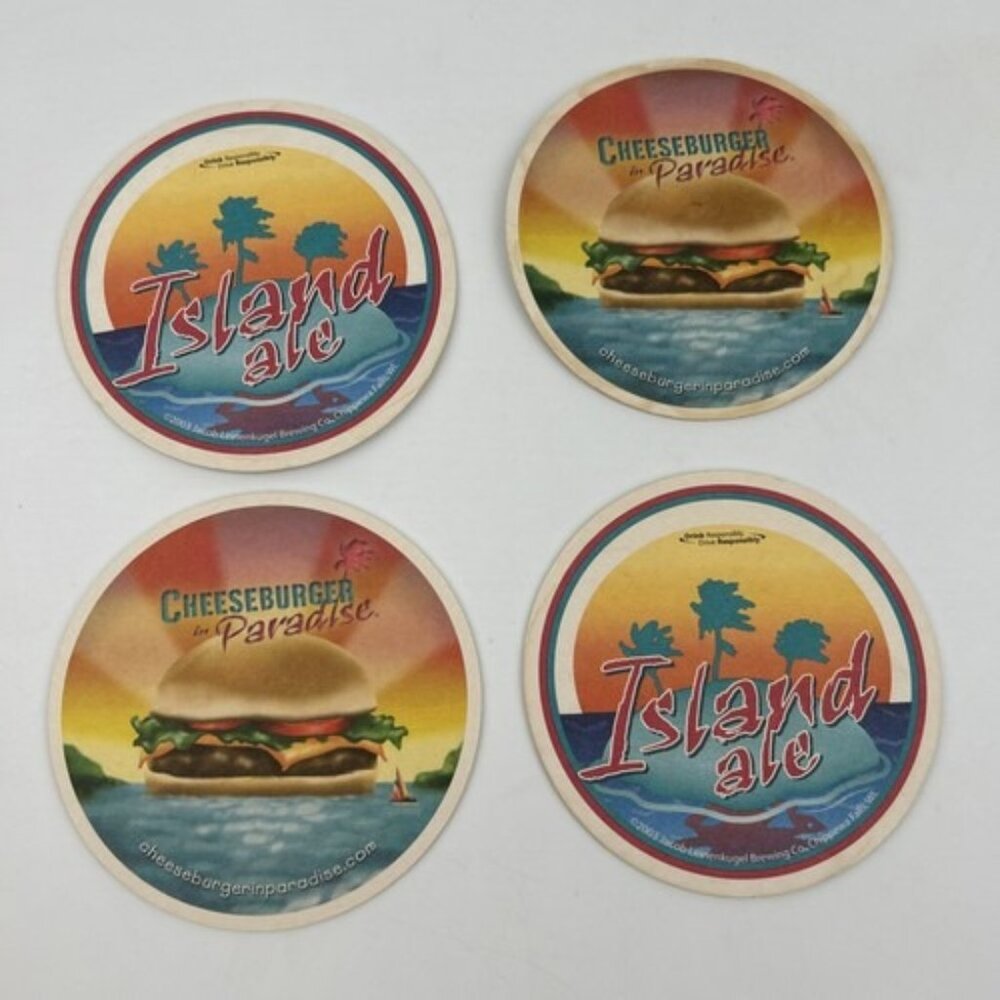 JIMMY BUFFETT Cheeseburger In Paradise /  Island Ale Beer Coaster - 4 coasters